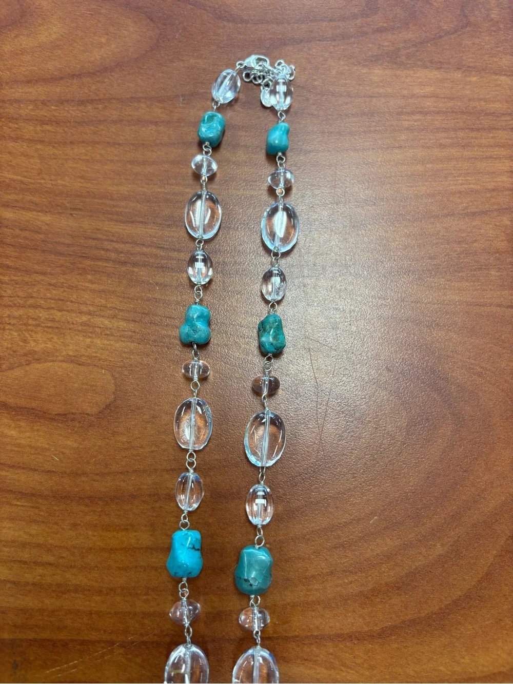 LUC CN 925 Sterling Turquoise Stone Pendant Necklace with Clear Bead Accents